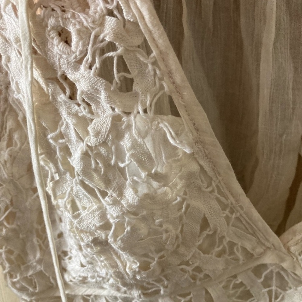 Free People Sorelle Lace V-Neck White Ivory Lace Crop Top Blouse - Picture 12 of 16